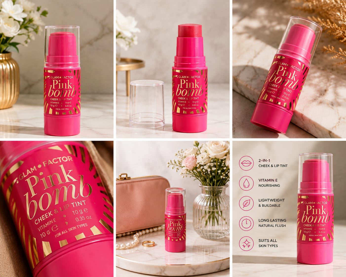 Glam Factory Pink Bomb Cheek & Lip Duo Stick – Blush & Lip Tint