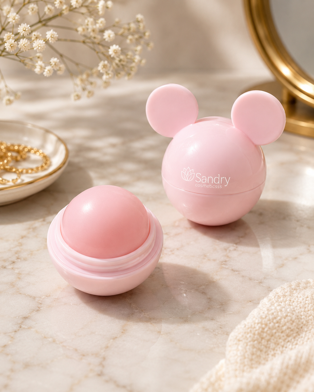 Sandry Cosmetics Moisturizing Lip Balm | Hydrating Lip Care | Long Lasting Moisture | Soft & Smooth Lips | Cute Mouse Shape Balm