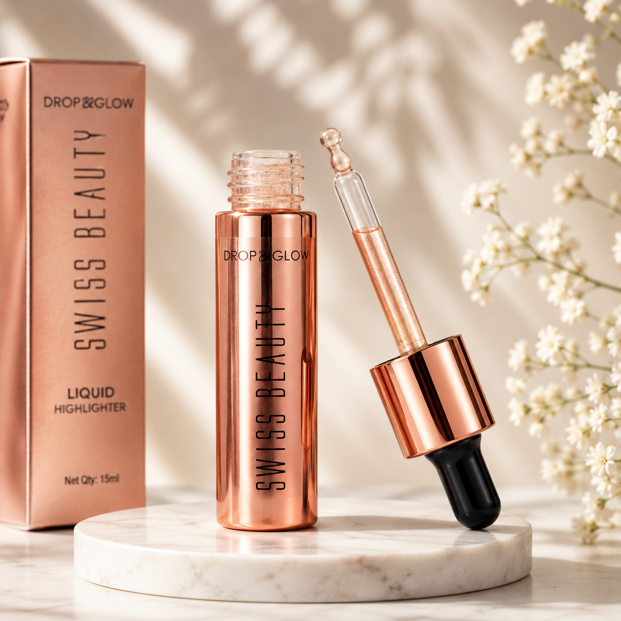 Swiss Beauty Drop & Glow Liquid Highlighter | Long Lasting Glow | Lightweight Illuminating Makeup | 15ml