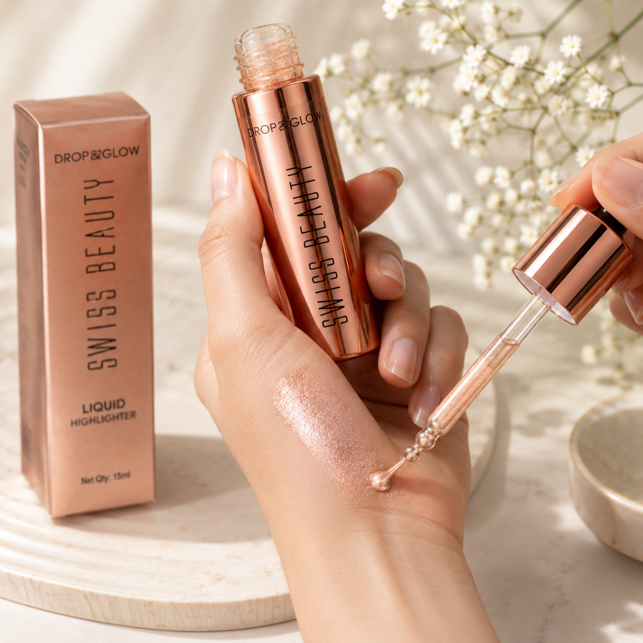 Swiss Beauty Drop & Glow Liquid Highlighter | Long Lasting Glow | Lightweight Illuminating Makeup | 15ml